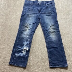 BKE Tyler Jeans Mens 38 Straight Leg Blue Distressed Paint Stain Denim Workwear